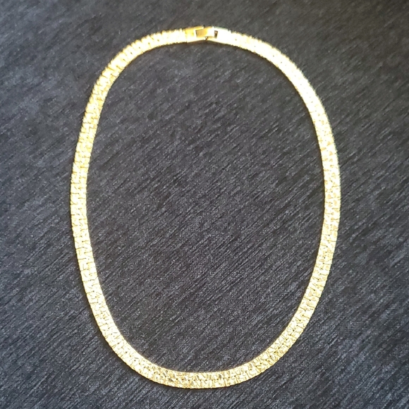 Vintage Gold plated Flat 20 Inch Nugget Textured Necklace